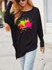 Women's Oversize Long-Sleeve Spring/Fall Asymmetrical Hem T-Shirt Fashion Printed Logn Sleeve Top
