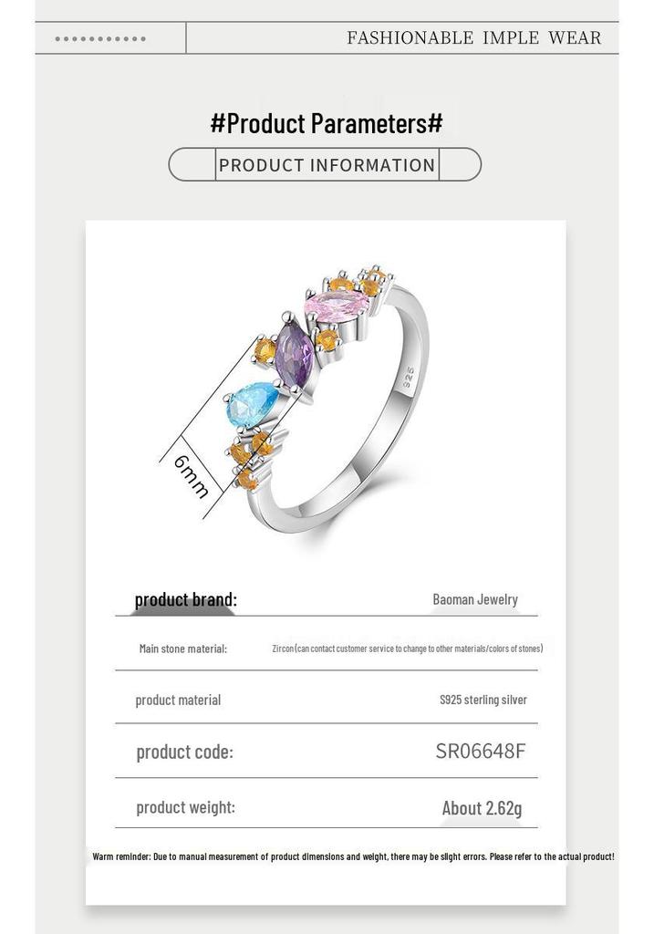 Women's S925 Sterling Silver Zircon Fashion Ring with Cross-border Design