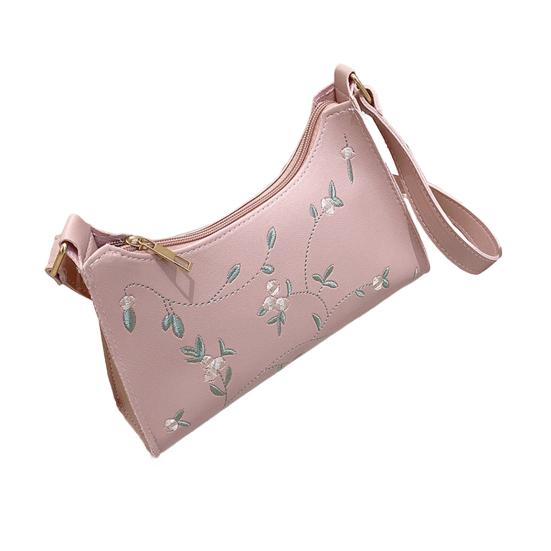 Floral Embroidered Underarm Bag Faux Leather Shoulder Bag Ladies Handbag Shoulder Purse for Party Street Work