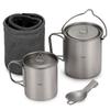 Leichtes Titan 3-teiliges Set Titan 750ml Topf 450ml Wasserbecher Tasse mit Deckel Klappbarer Griff Faltbarer Spork für
