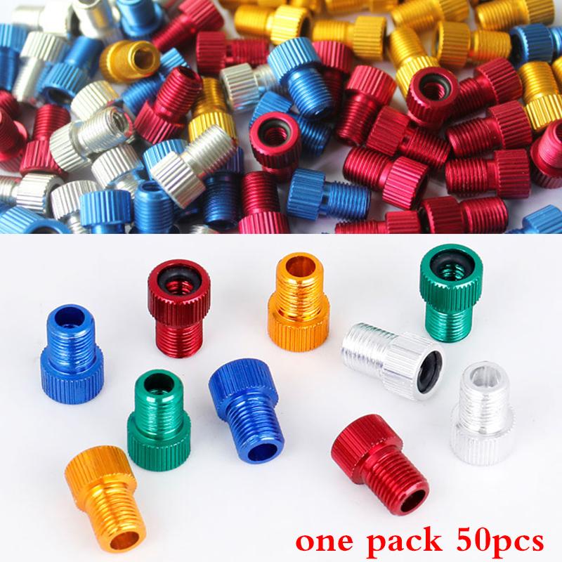 50pcs Bicycle Air Nozzle Aluminum Alloy Bike Air Valve Adaptor Adapters Wheels Gas Nozzle Tube Tool Presta To Schrader Equipment Random Color