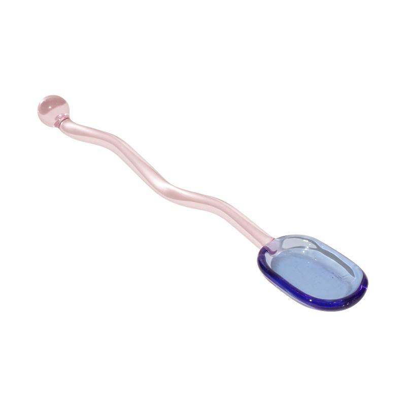 Glass Small Spoon Ice Cream Dessert Spoon Twist Wave Stitching Color Cute Creative Kitchen Cold Drink Fruit Mixing Spoons