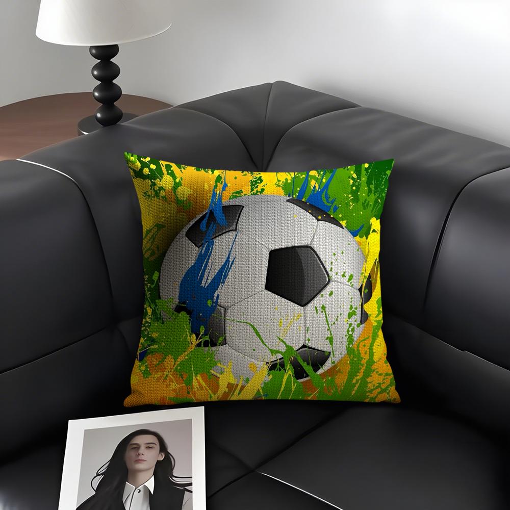 Football Sport Cushion Cover Natural Linen Organic Fabric DoubleSided Printing Sofa Home Decor Gift Pillow Case