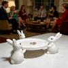 Easter Bunny Cake Stand Rabbit Jewelry Holder Holiday Bunny Serving Dishes For Entryway Mantel Vanity Bedside Table Desk
