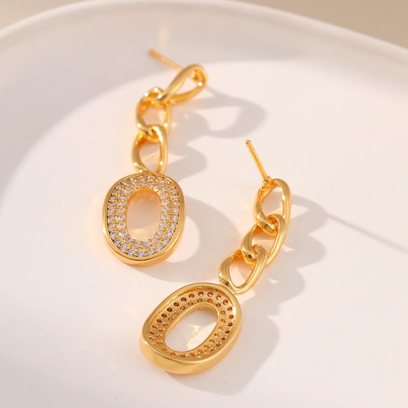 K Gold Plated Long Chain Hollow Oval Fashion Ol Dangle Earrings золотой