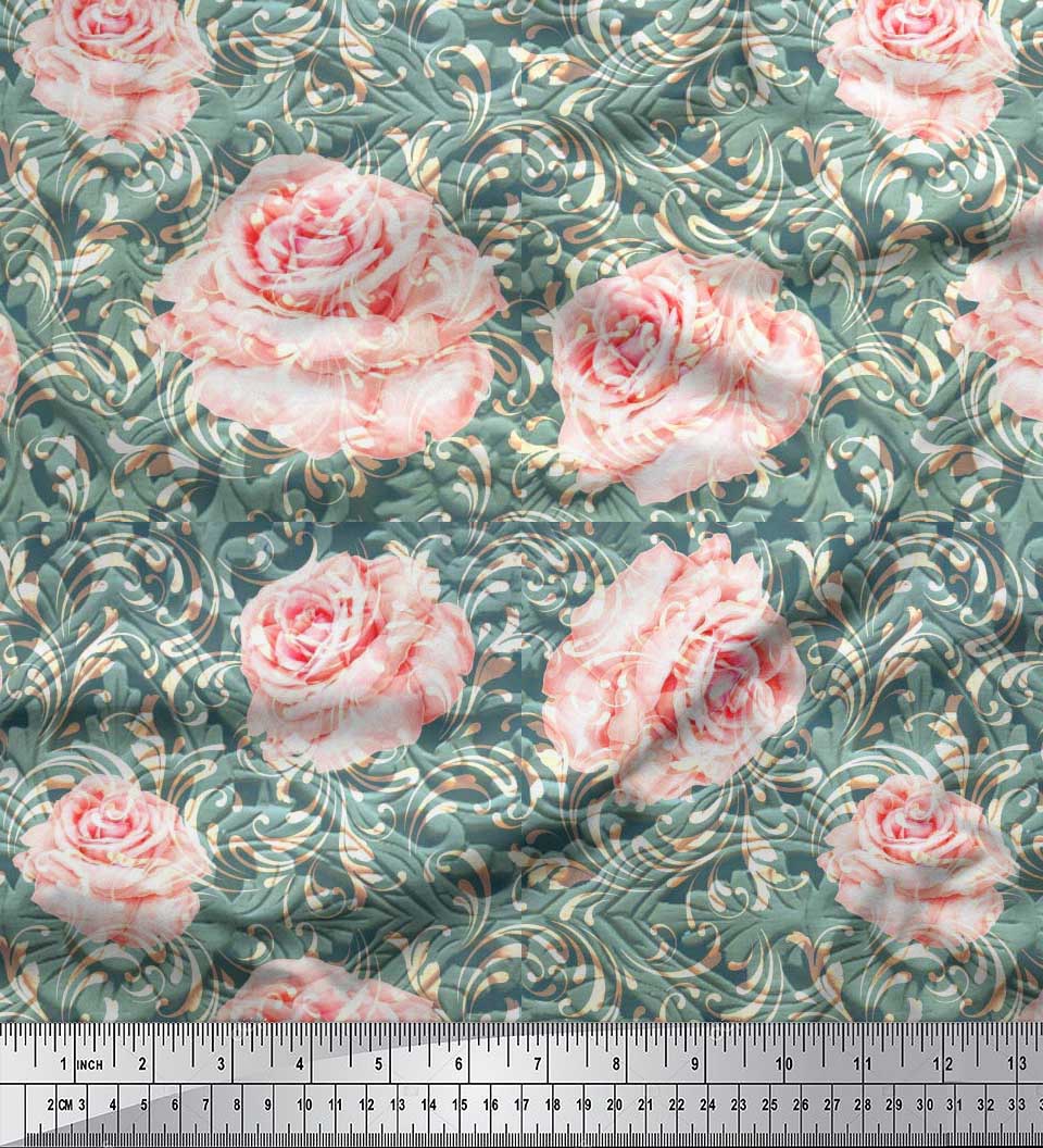 

Японська тканина креп-сатин Soimoi у клітку та швейна тканина з трояндами з квітковим принтом, метр 42 дюйма 42 Inch Wide - Poly Crepe синій