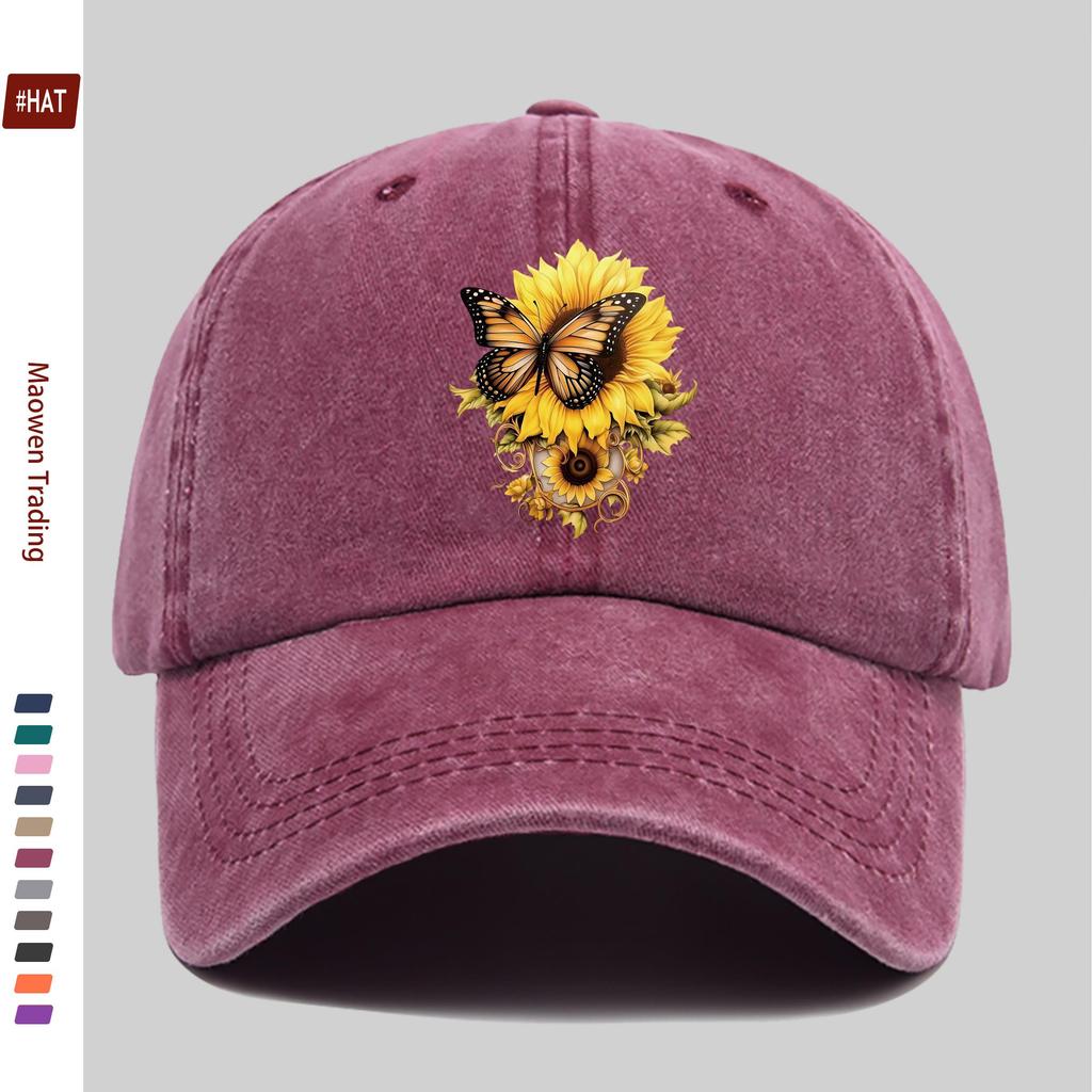 Pc Butterfly And Sunflower Printed Baseball Cap Unisex Design Sun Hat MultiColor Available Papa Cap Comfortable Lightweight