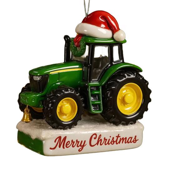 1/3Pcs Christmas Pendant Tractor Wearing Xmas Hat Charm Ornament Snowy Roof Farmhouse Holiday Style Hanging Ornament