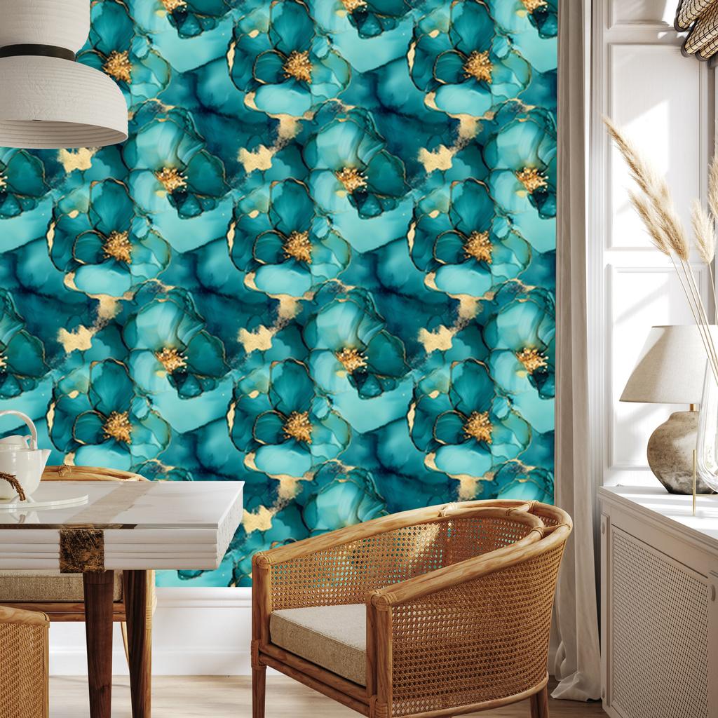 Ink Wallpaper Turquoise, Sea Blue and Green for Living Room and Bedroom 50x1000