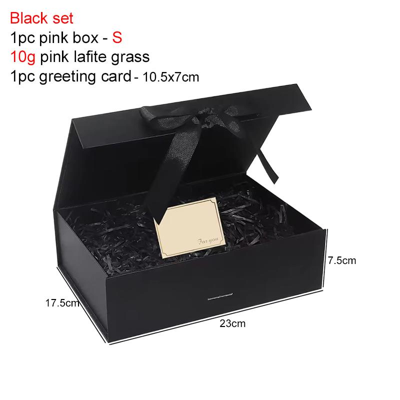 

Magnetic Gift Box Kit with Lafite Grass and Greeting Cards Black / Pink Holiday Party Valentine s Day Gifts Folding Box TMZ As shown in figure