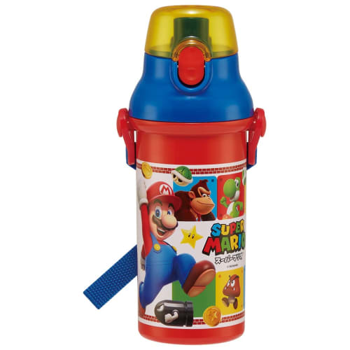 Skater Children's Water Bottle, 480ml, Direct Drinking, Plastic, One-Touch Operation, Dishwasher Safe, Made In Japan, Super Mario 23, Boys', PSB5SANAG