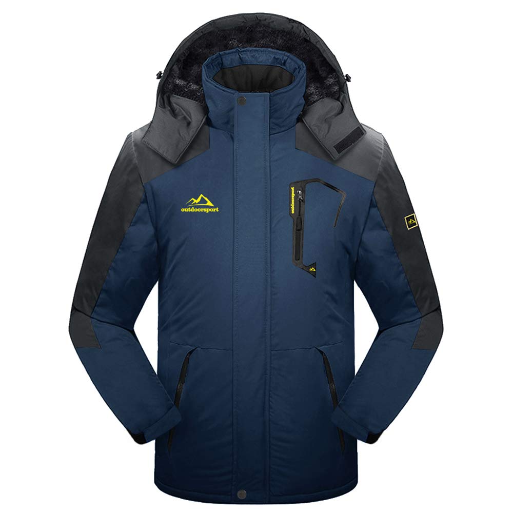 KEFITEVD Winter for Outdoor and Navy Size Men's Jacket, Fleece-Lined Windbreaker, Warm, Water-Repellent, Activities, Motorcycle, Skiing, Camping,