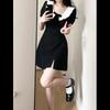 Doll Collar Black Dress Women's Summer New French Hepburn Style Small Black Dress College Style Waist and Thin Short Skirt