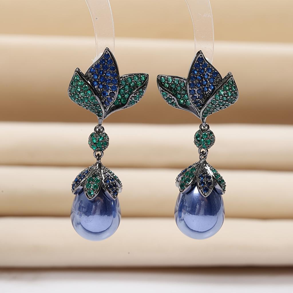 1Pair Fashion Vintage Style Flower Faux Pearl Decor Earrings, Banquet Party Ear Jewelry, Gift For Friend