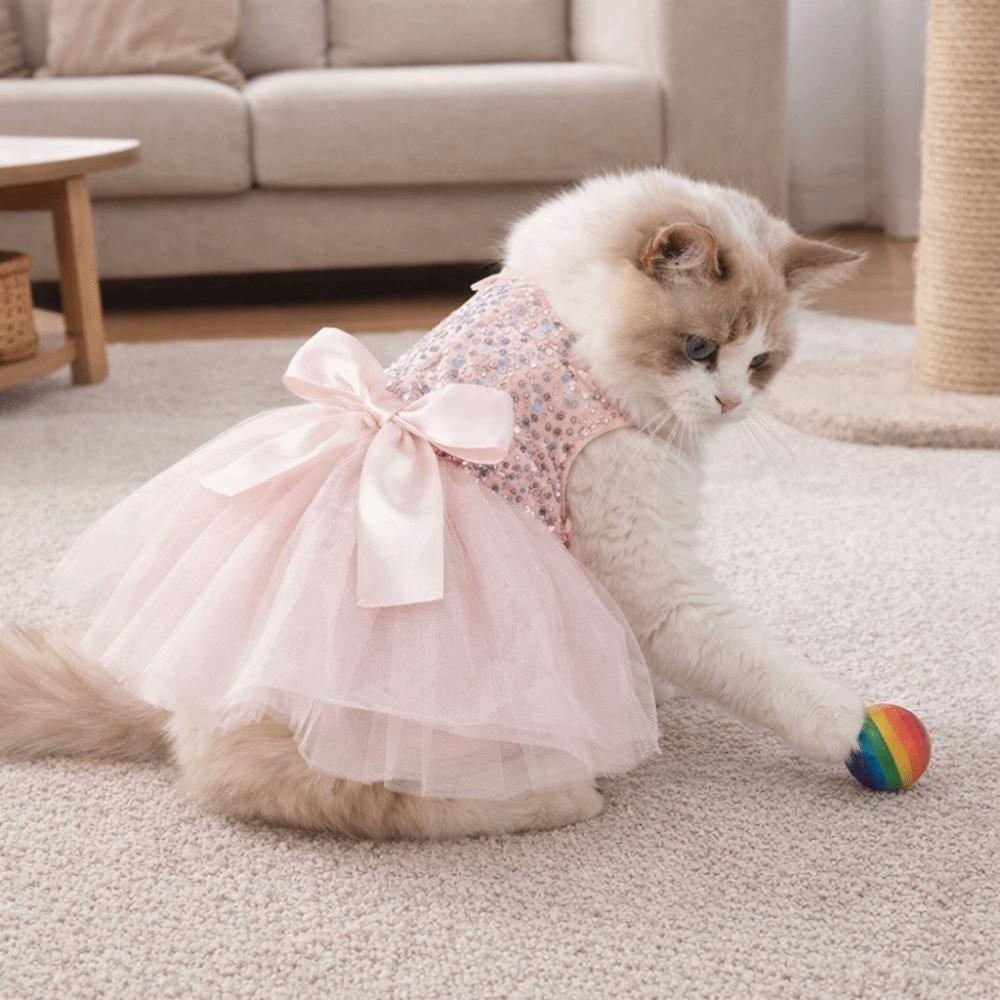 Lace Bow Bowknot Puppy Dresses Sequin Pet Wedding Dresses Dog Tulle Skirt  Small Medium Dogs