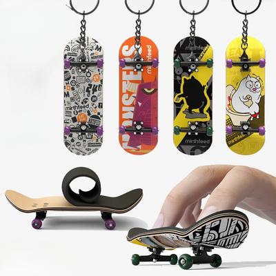 Mini Fingertip Skateboard Keychain With Bearing Professional 5 Layer Maple Wood Skateboard Stress Relief Toys Children's Gifts
