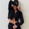Autumn and Winter New European and American Women's Clothing Casual Solid Color Double Zipper Knitted Top Lace-up Wide-leg Pants Two-piece Set
