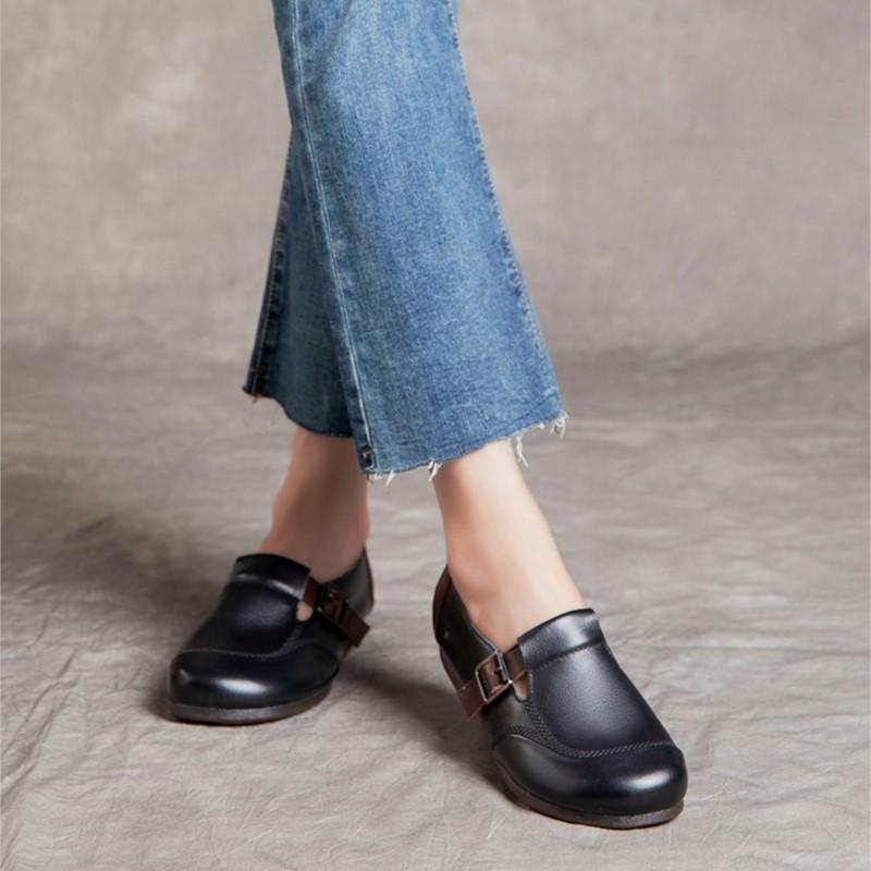 Johnature Round Toe Soft Soled Flat Shoes Casual Genuine Leather Loafers Versatile Women's Slip-on Shoes