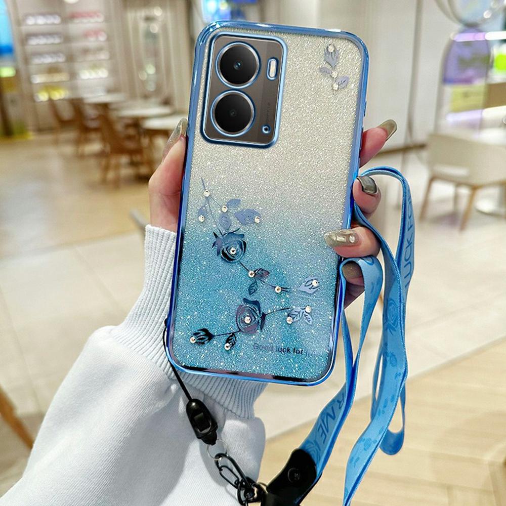 For Realme P3 5G Case Flower Pattern TPU Gradient Phone Cover with Lanyards