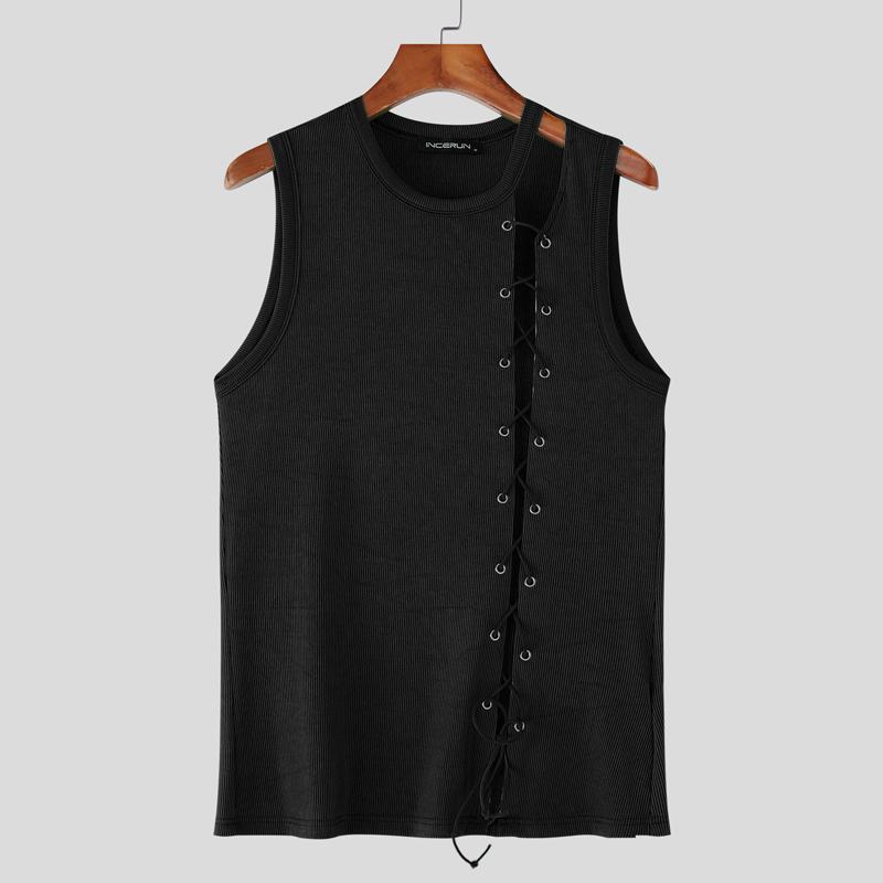 

INCERUN Men Sleeveless Bandage Casual Basic Tank Tops S чёрный