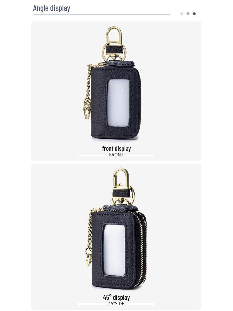 Unisex Genuine Leather Double Zipper Key Holder Waist Bag