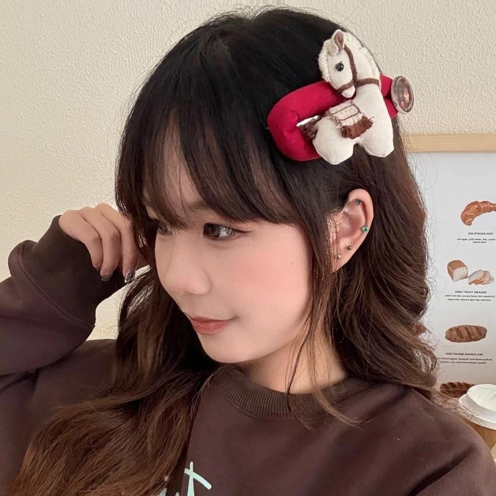 Hair Wear New Year Hair Clip Funny Horse Doll Side Clip Creative Horse Hair Clip  Headwear