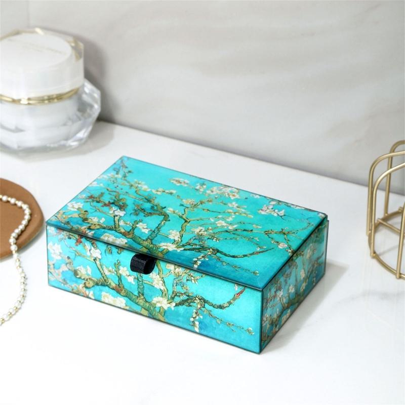 Boîte de Rangement à Bijoux en Verre Fleur Élégante Organisateurs Transparents Décoration d'Intérieur pour Organisation de Bagues Colliers et Boucles d'Oreilles
