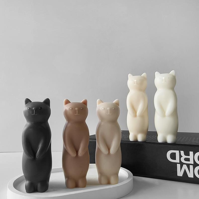 Molde de silicona para vela de aromaterapia con diseño de gatito de pie en 3D, ideal para decoración del hogar, manualidades DIY para gatos y mascotas.
