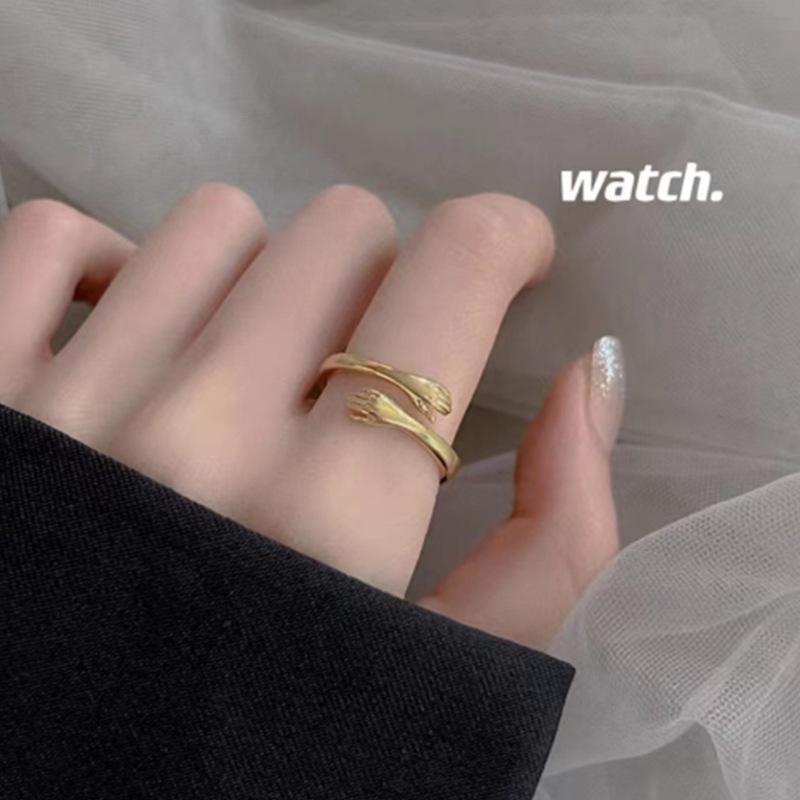 Trendy Cute Double Hands Hugging Couple Ring - European, American, Japanese & Korean Style.