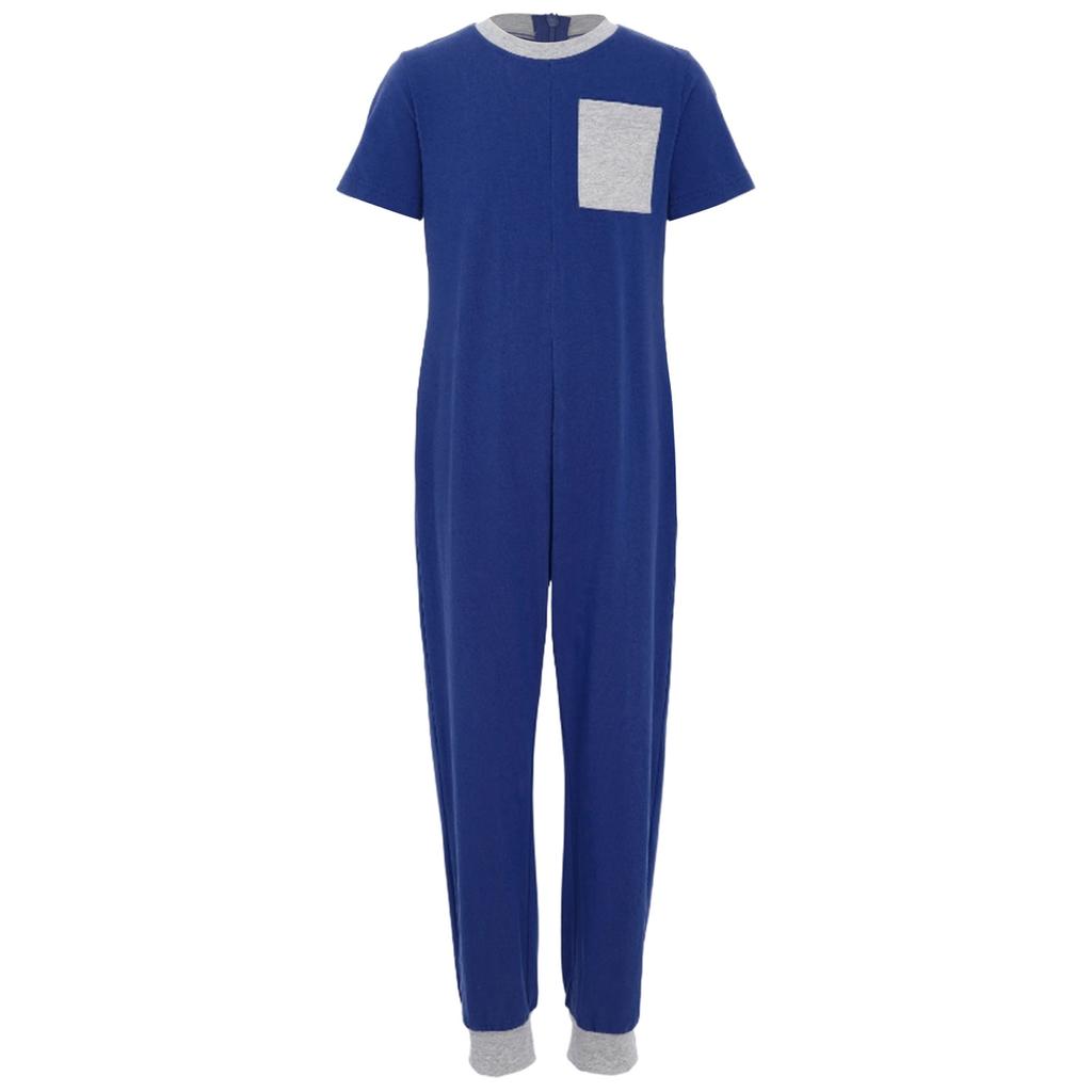 Unisex Kids Adaptive Clothing Round Neck Short Sleeve Jumpsuit Back Invisible Zipper Contrast Color Romper