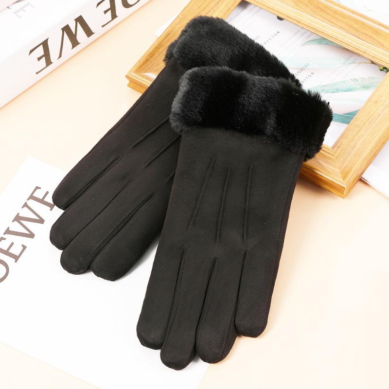 Autumn and winter suede gloves women's warm touch screen gloves imitation Rex rabbit hair mouth piled thickened cold-proof gloves