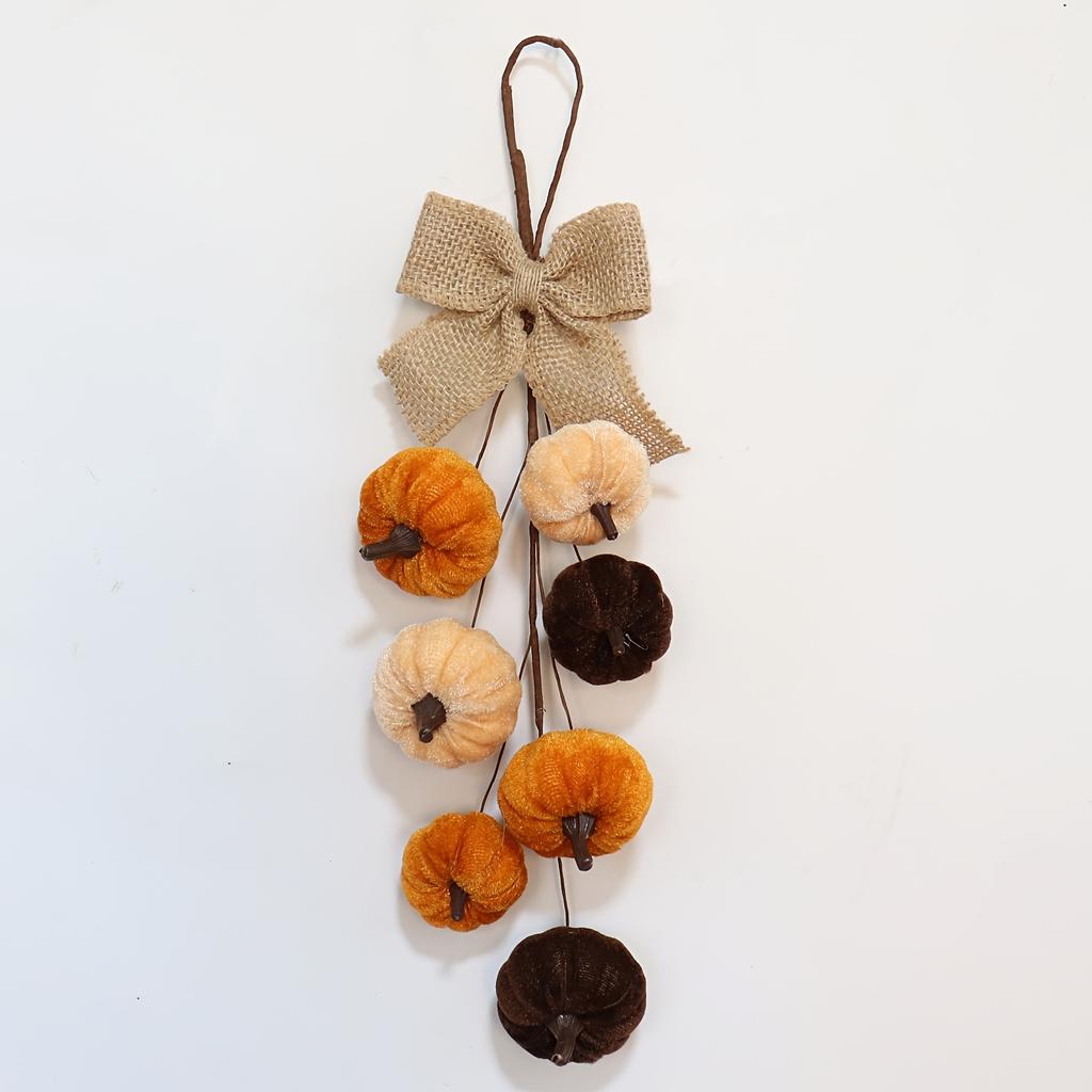 Artificial Velvet Foam Fabric Pumpkin Wall Hanging with Hook, Autumn Home Farmhouse Harvest Thanksgiving Window and Door Decor
