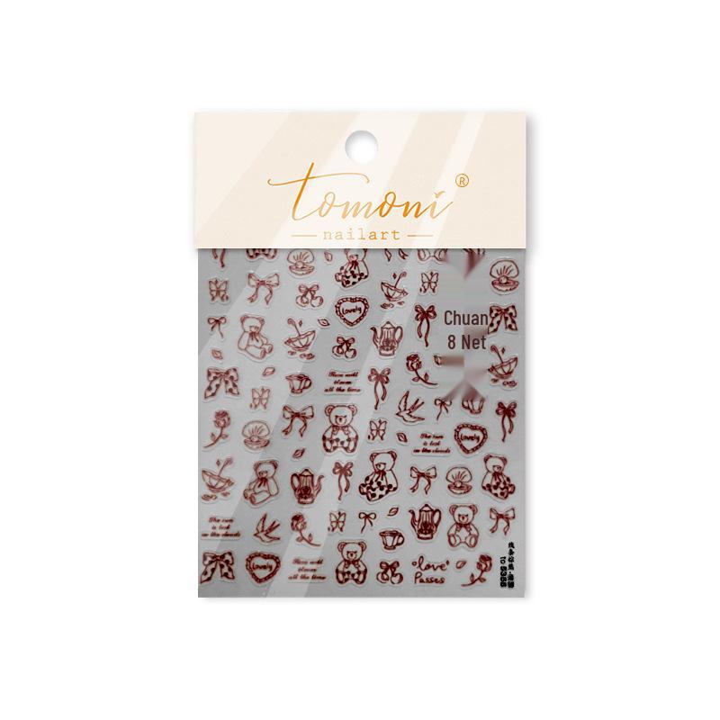 Tomoni Cute & Durable Blue Bear Nail Stickers - Cartoon & Modern Simple Line Designs, Mixed Pack