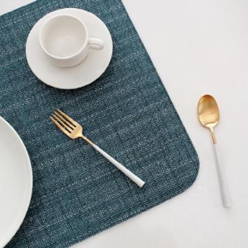 Wool double-sided square table mat, navy/brown 1P