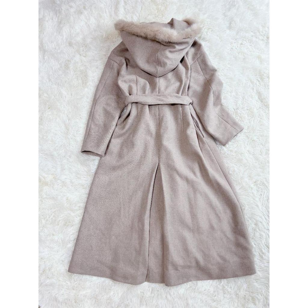 Used CELFORD Long Coat Hood Belted Fur Belt Ribbon Selford Coat