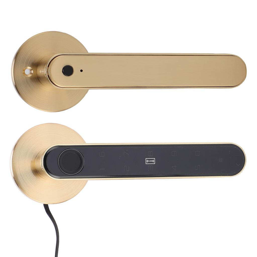 5 In 1 Multi Function Smart Door Entry Lock with Fingerprint Password IC Card for Tuya App Key Unlocking Gold Handle
