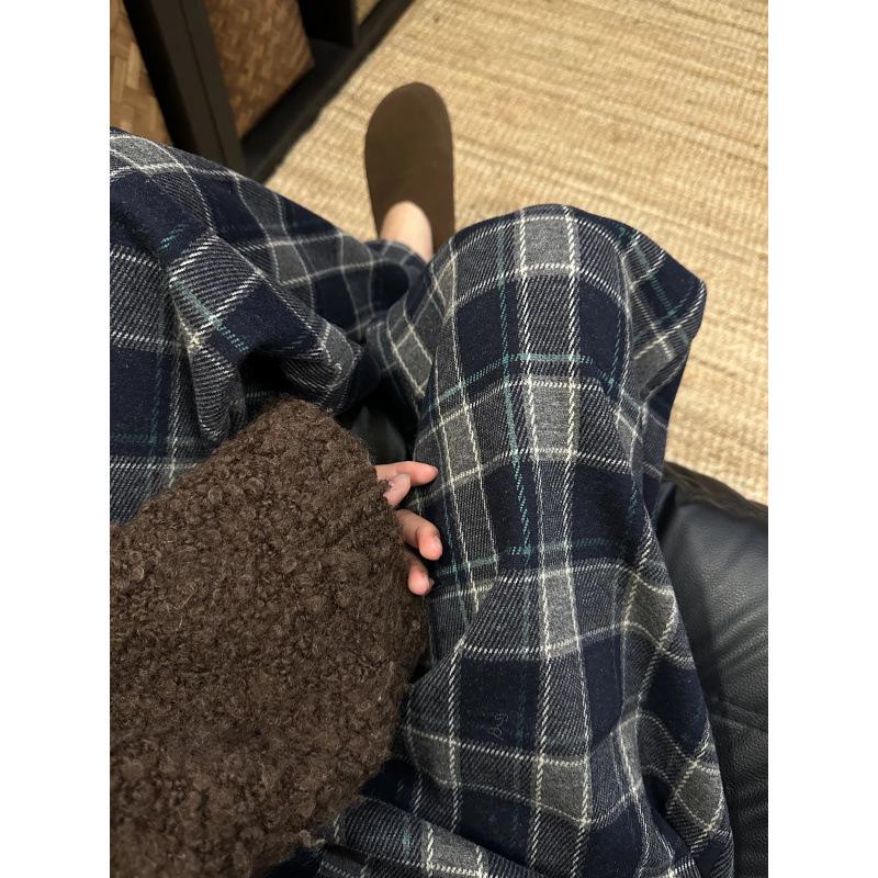 Retro High-Waisted Plaid Wide-Leg Pants – Women s 2026 Spring/Autumn Chic Trousers S