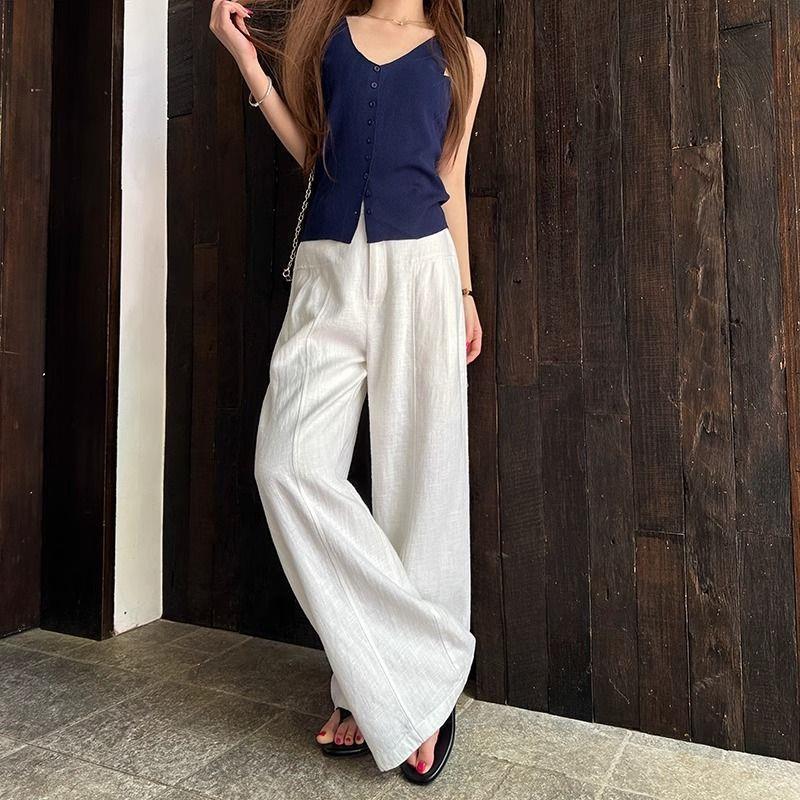 Women s High-Waisted White Ramie Linen Wide-Leg Pants XL (115-125 kg)