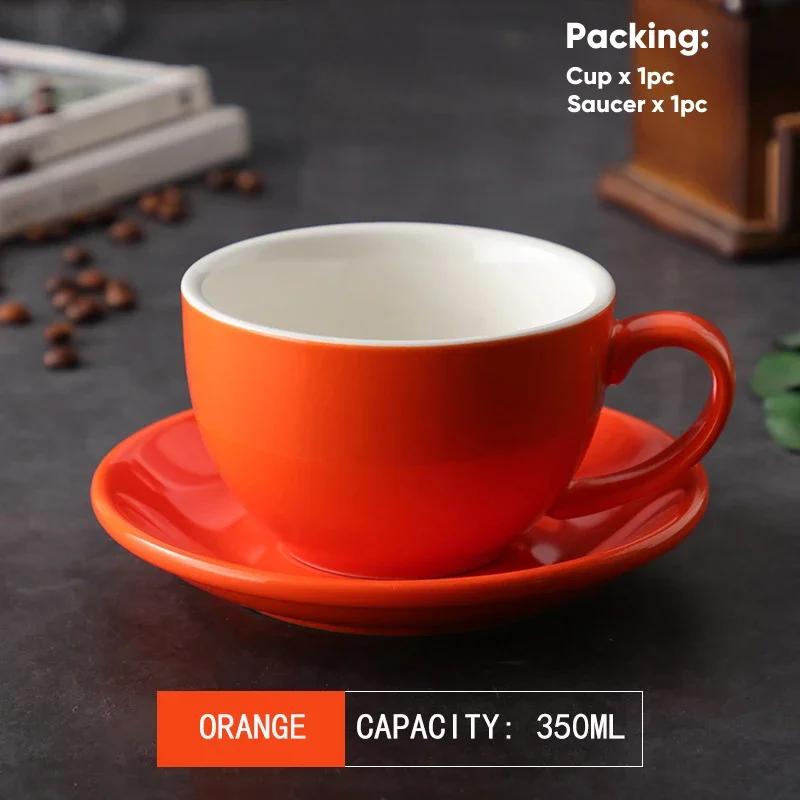 350ml Latte Cups Ceramic Coffee Cup and Saucer Set Pottery Breakfast Milk Mug Afternoon Teacup Porcelain Water Mugs Wholesale