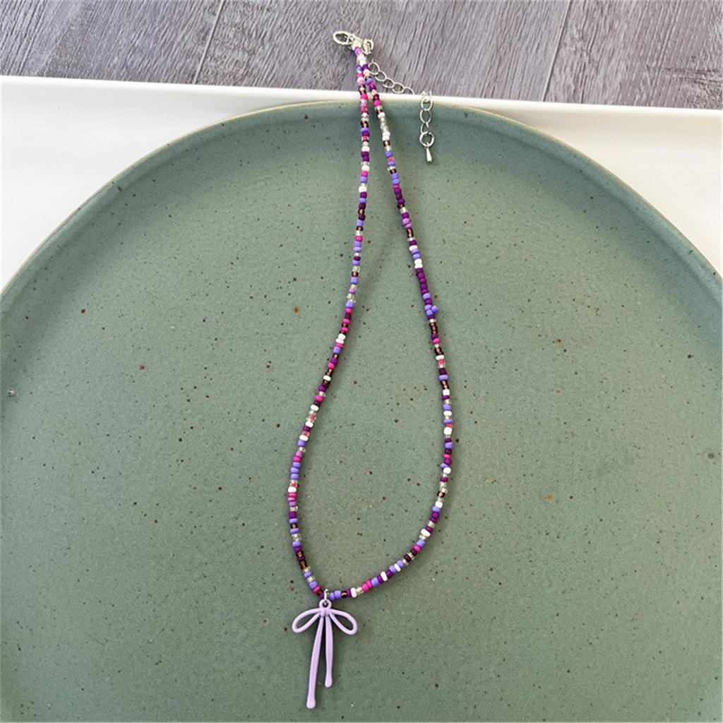 Delicate Bowknot Clavicle Chain Colorful Beaded Butterfly Bow Collar Necklace Jewelry Clavicle Chain for Women Girls