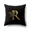 Polyester Pillowcase Car Decoration Black Gold Flower Pillowcase 26 English Letters Home Cushion Cover