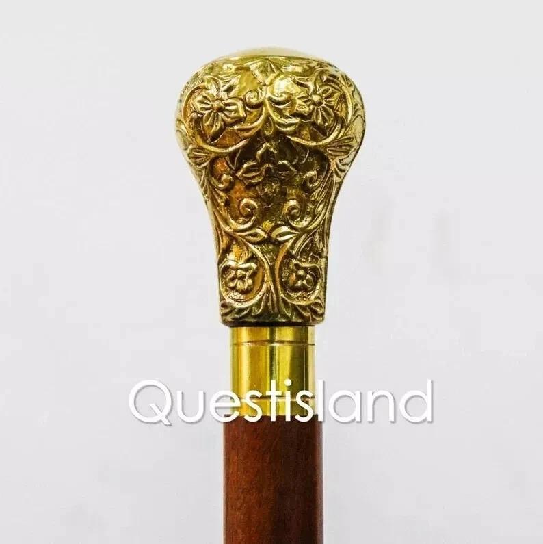 

Brass Handle Wooden Victorian Style Foldable Cane Collectible Men золотой