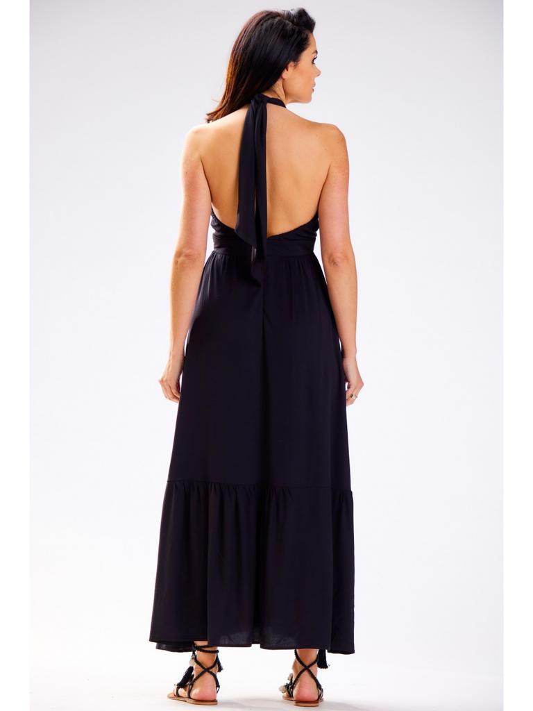 Black Viscose Maxi Dress with Open Back Size S