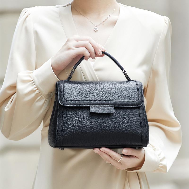 New First Layer Genuine Cow Leather Original Single Shoulder Business Women's Black High End Bags