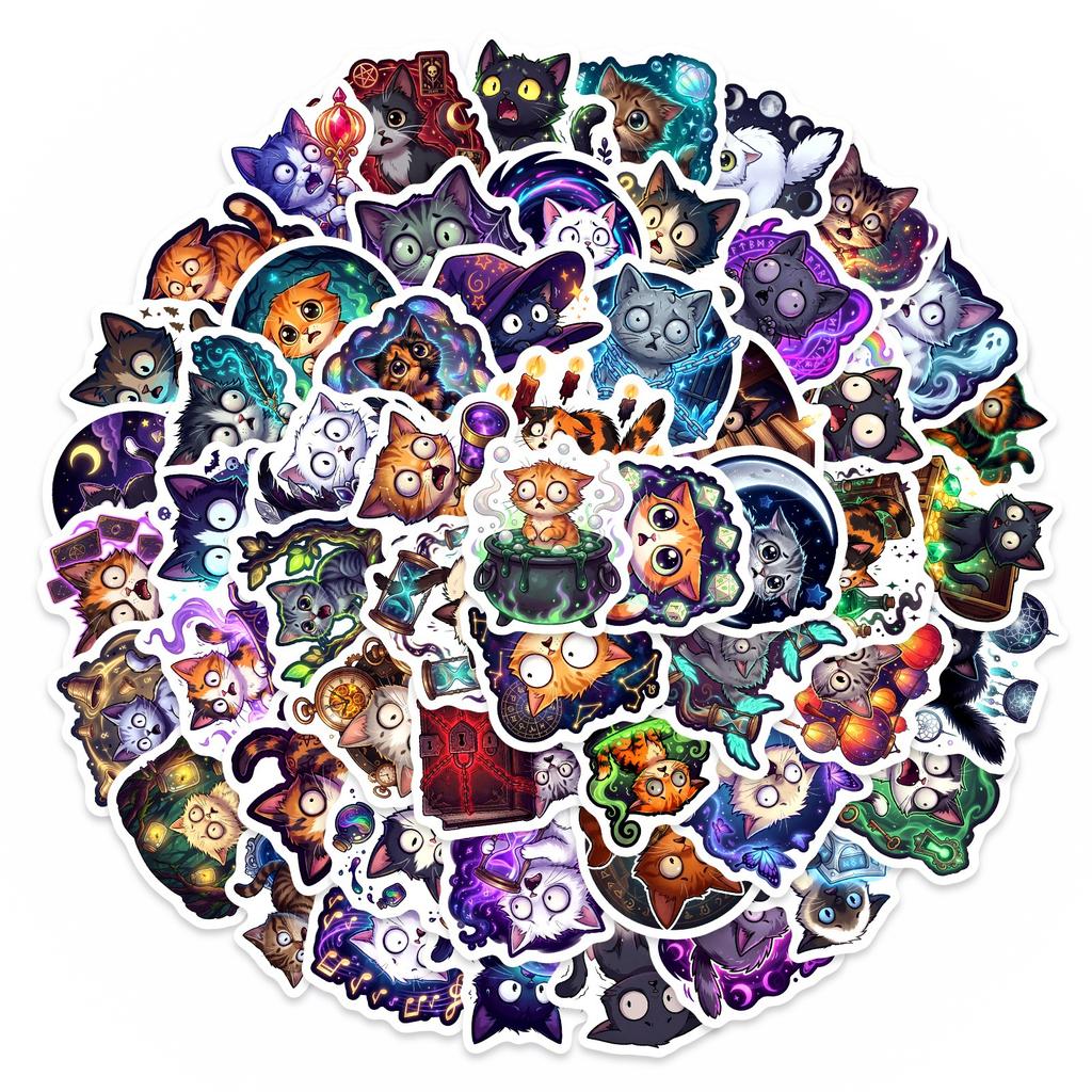 50 Cartoon Fantasy Cat Stickers Luggage Computer Stickers Diy Holiday Decorative Stickers