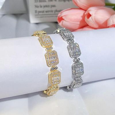 CMM Princess Cut Cubic Zirconia Engagement Silver Color Dubai Tennis Bracelet Bangle Bridal Jewelry for Wedding Engagement Wear