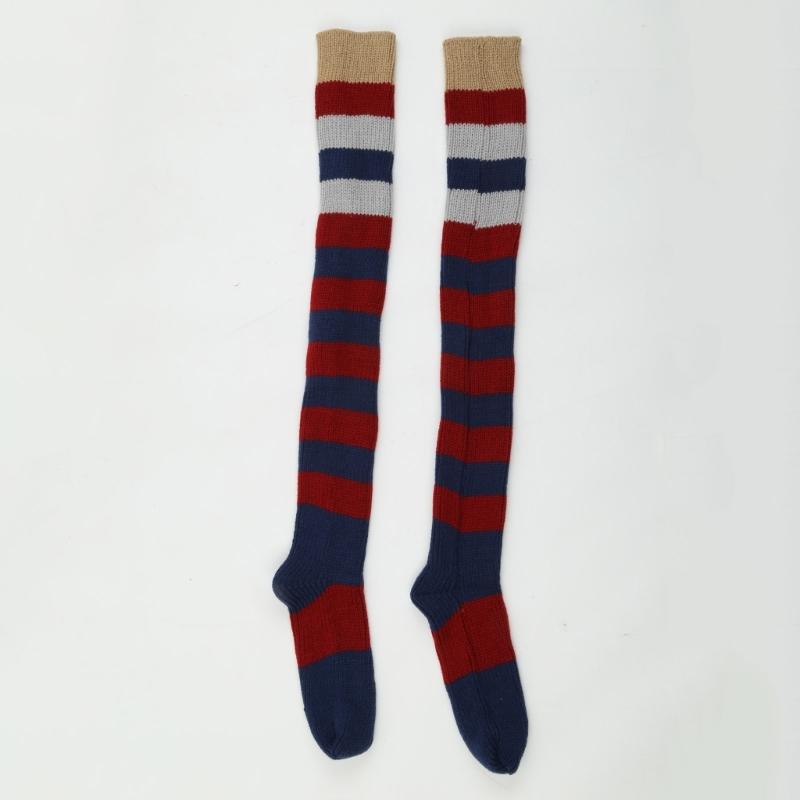 Women Vintage Colorful Striped Knitted Thigh High Tube Stockings Preppy Style Slouchy Over Knee Boot Socks Leg Warmers
