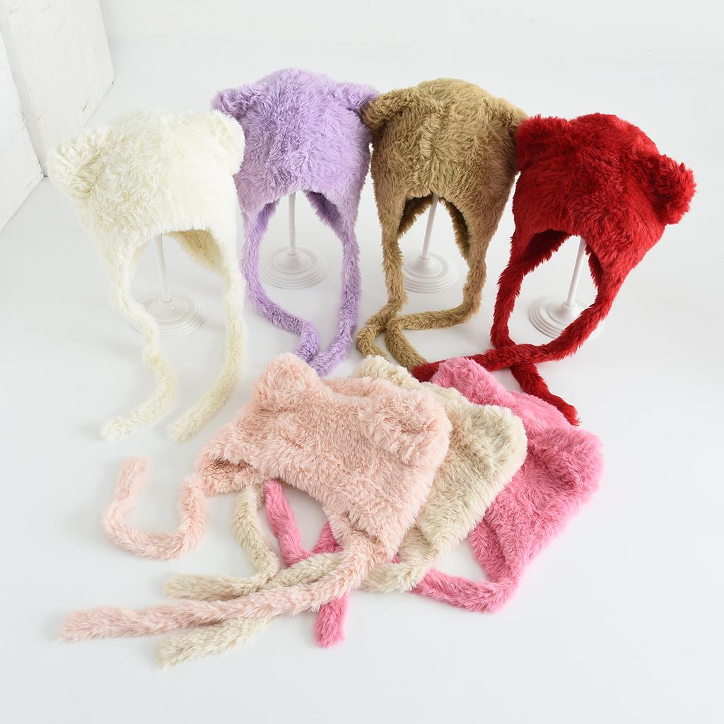 Winter Children's Hat Plush Hat Ear Protection Knitted Hat Cute Bear Head Cold Resistant Ear Protection Hat