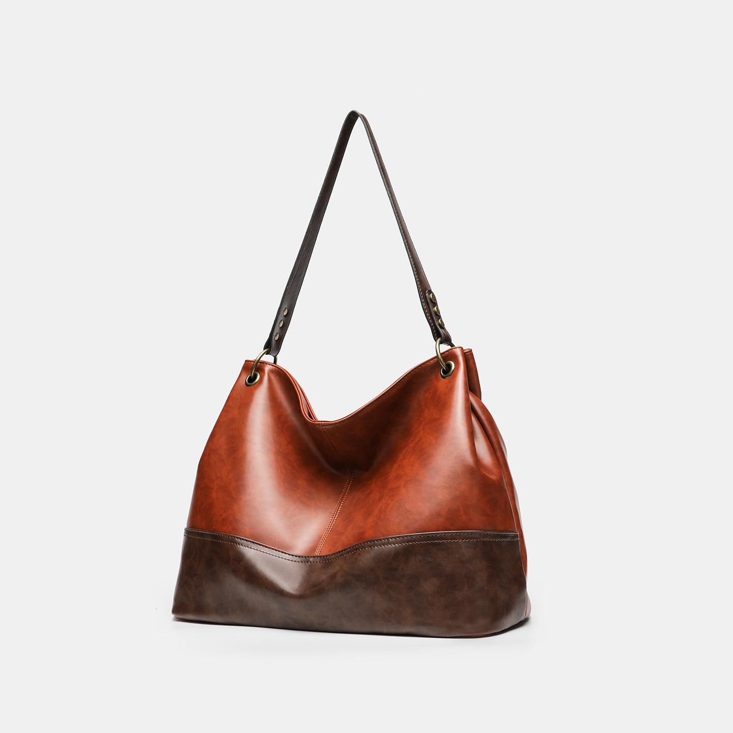 

Vintage Korean Style Patchwork Color-Block Large Bag for Women, Autumn and Winter Large Capacity Tote Bag, Fashionable Women s Shoulder Bag Brown with coffee color