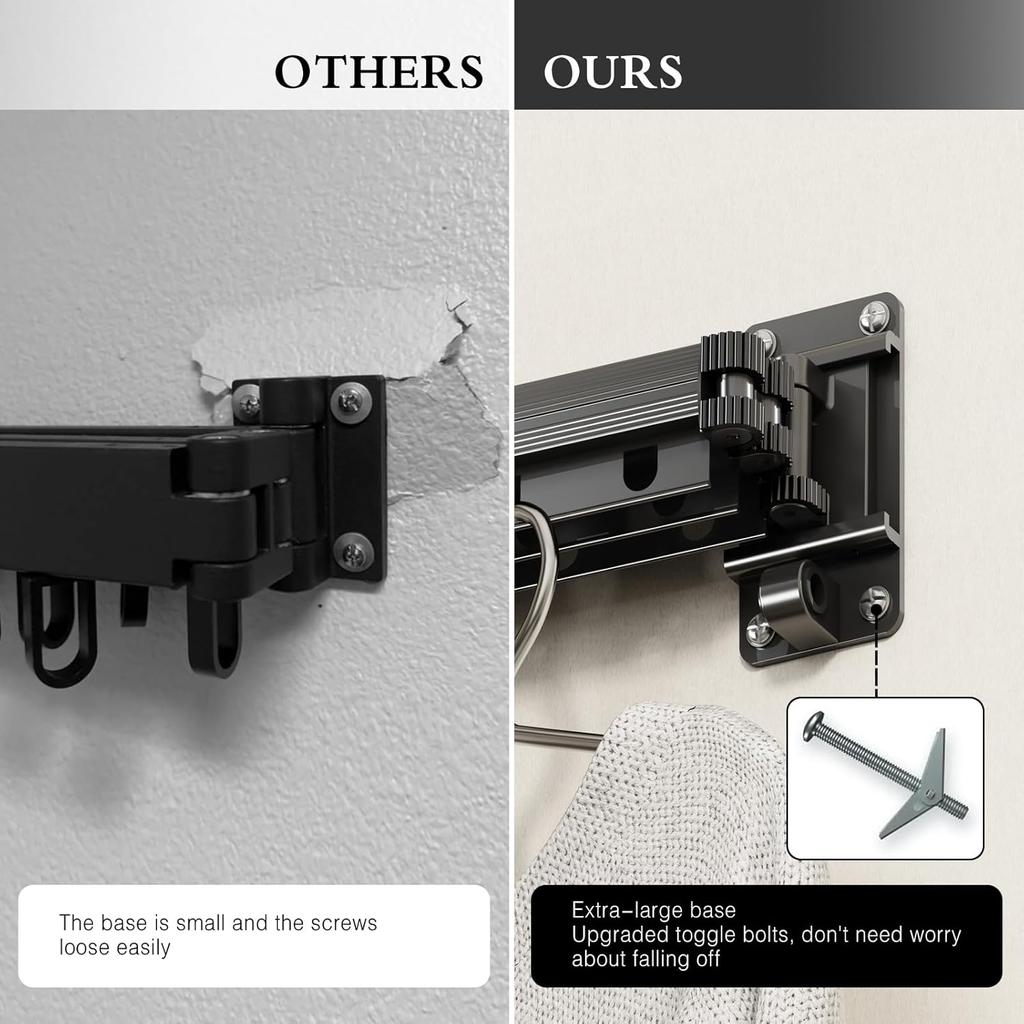 Foldable Wall-Mounted Drying Rack Retractable Space-Saving with Extra Bar